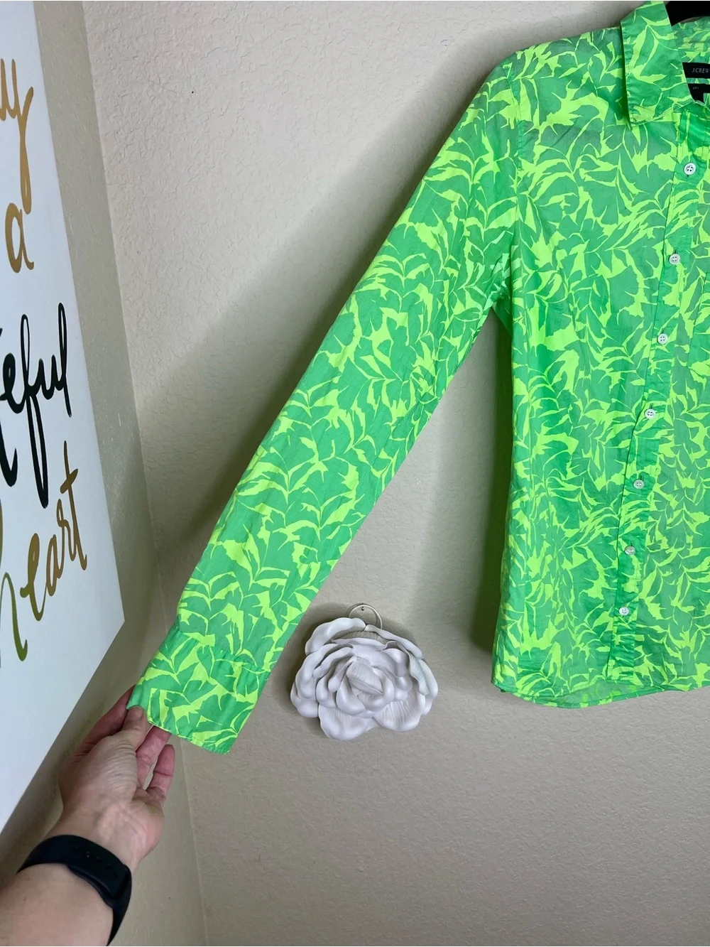 NTM: J.Crew Boy Shirt Tropical Floral Polynesian Green Button Down Size 4